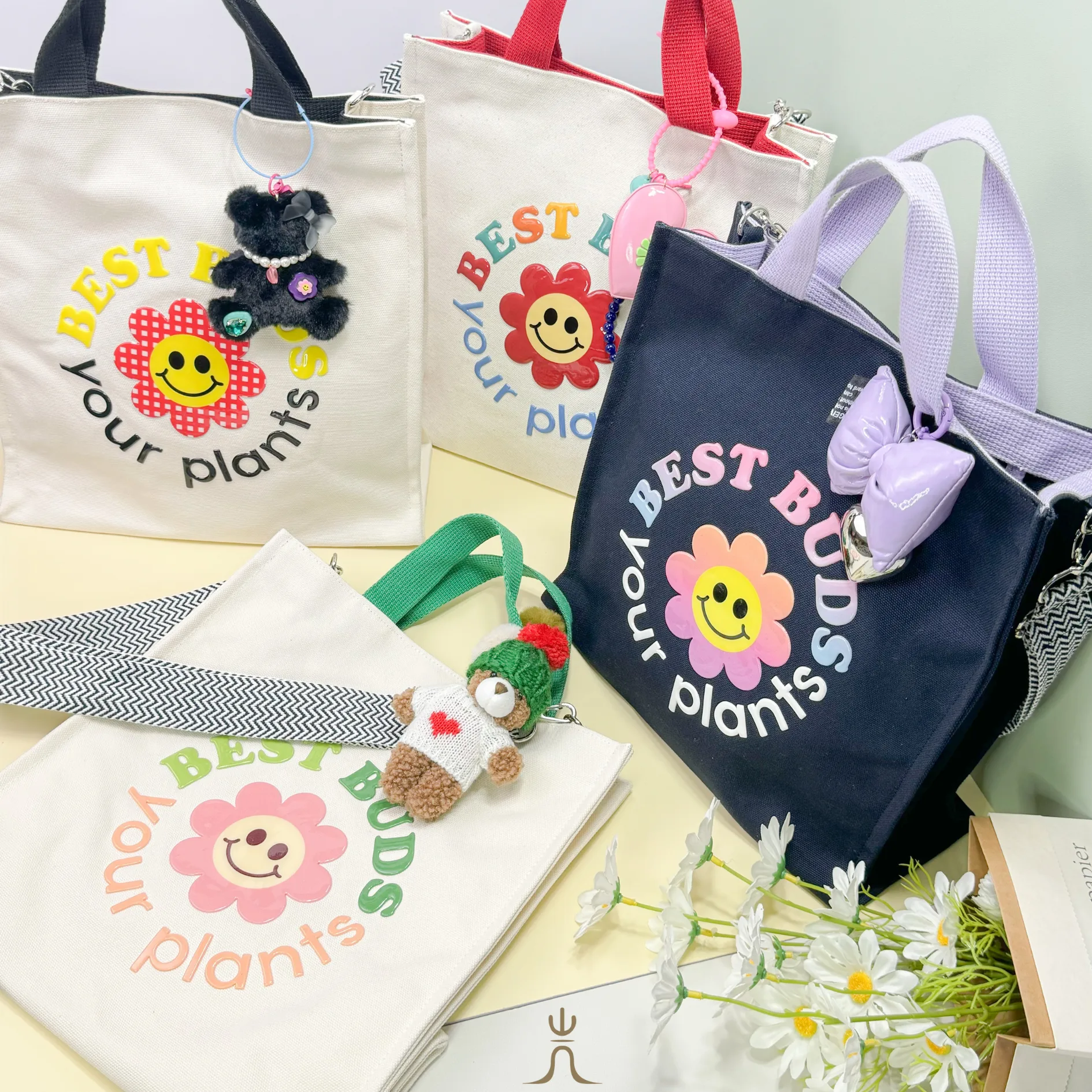 BEST BUNDS your plants 可愛笑臉花帆布包