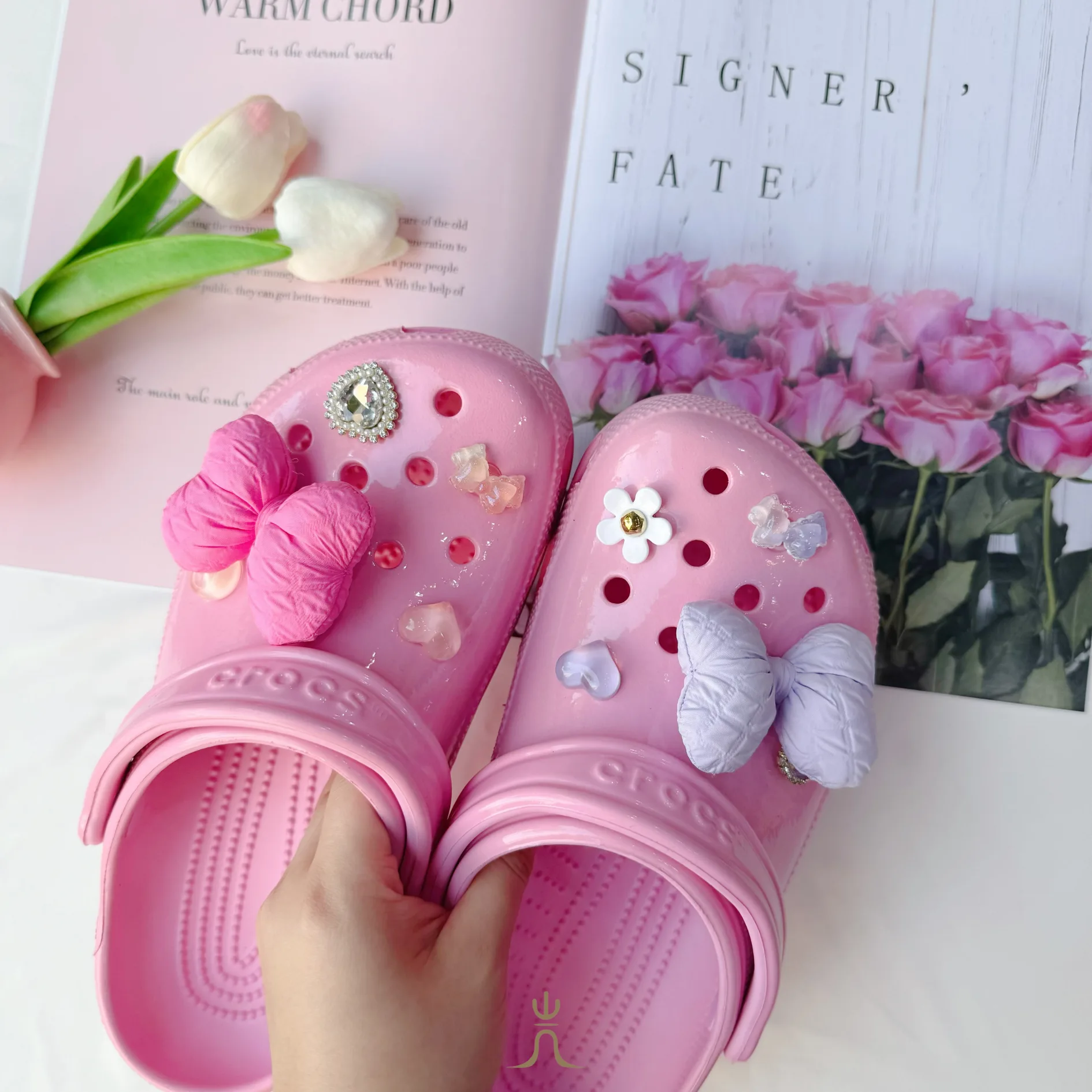 格紋澎澎蝴蝶結系列｜Crocs鞋扣 - Image 1