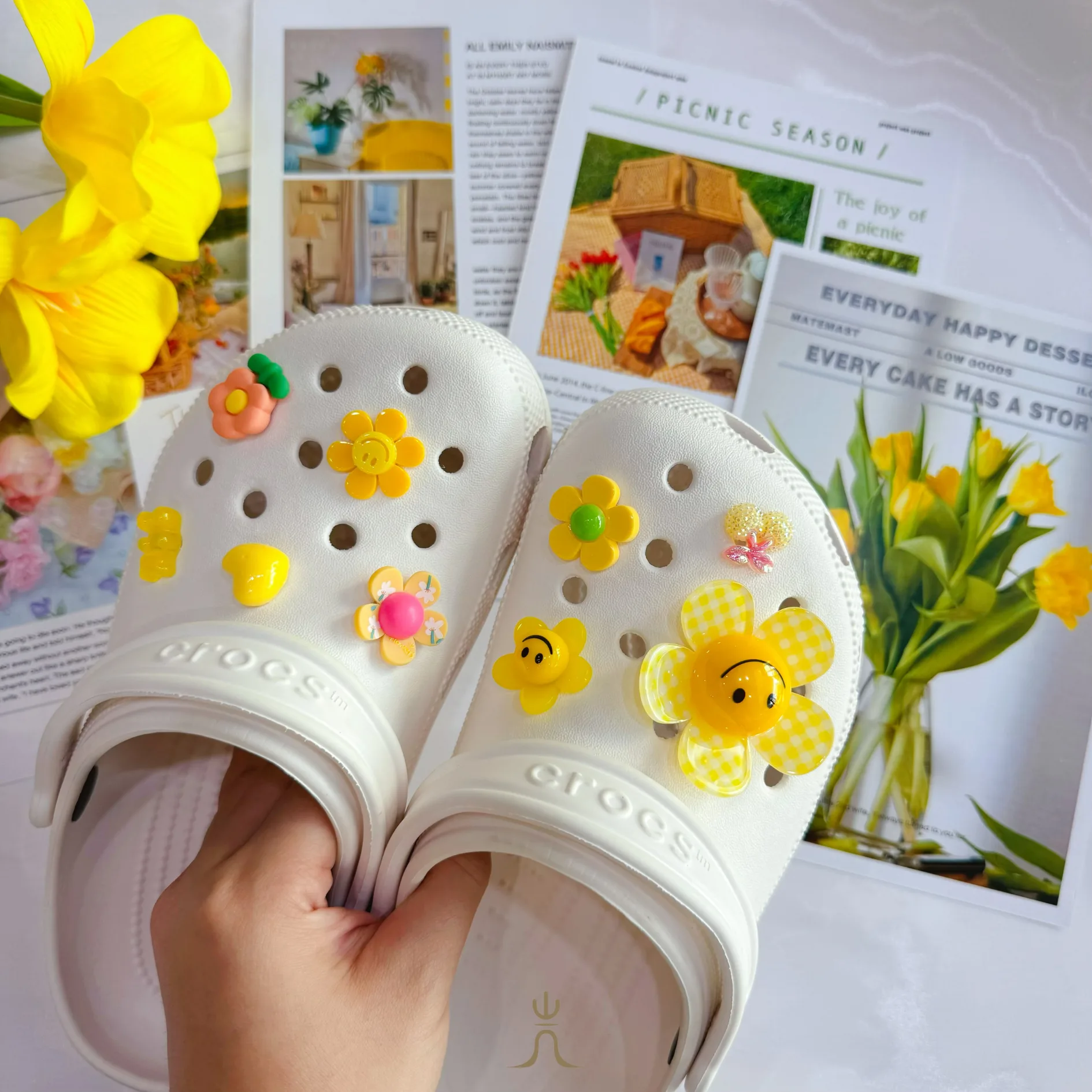 格紋笑臉小花系列｜Crocs鞋扣 - Image 1