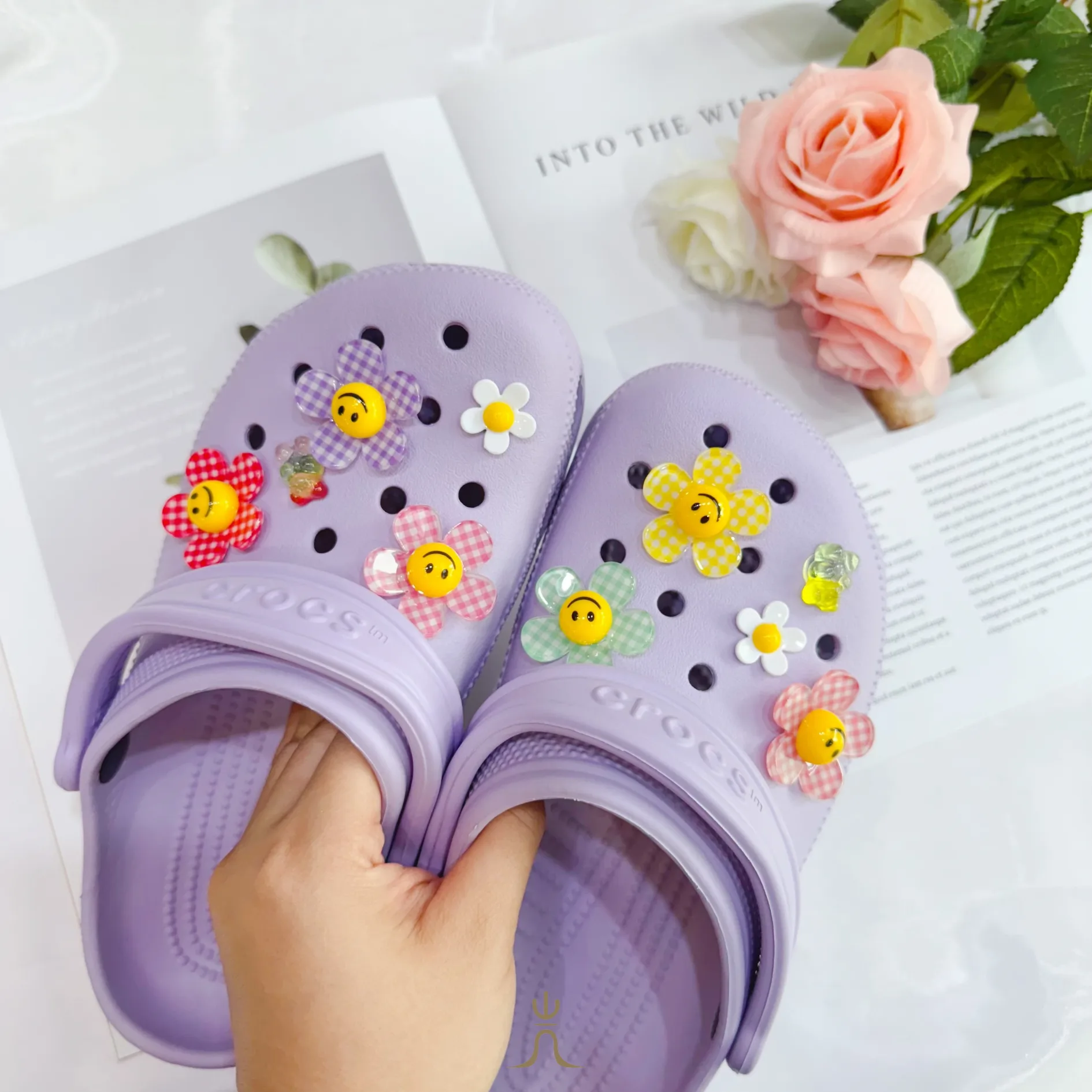 漸層格紋小花系列｜Crocs鞋扣 - Image 1